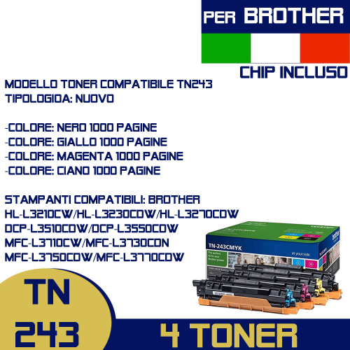 kompatibel für Brother TN-243CMYK, schwarz, cyan, magenta, gelb